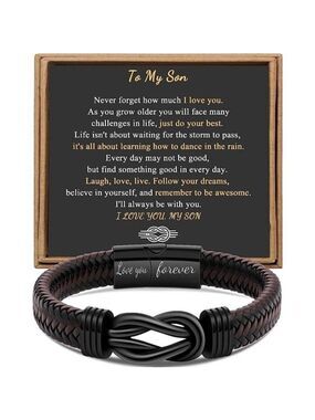Mens Infinity Bracelet Brown Braided Leather Cuff Stainless Steel Love Jewelry